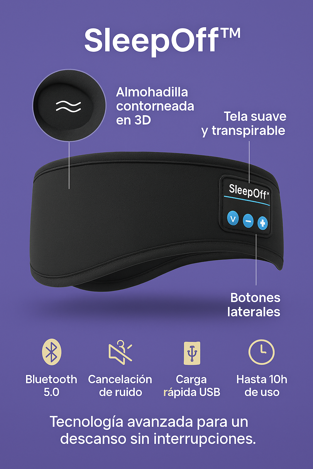 Sleep Off™ - Banda Bluetooth Con Cancelación De Ruido