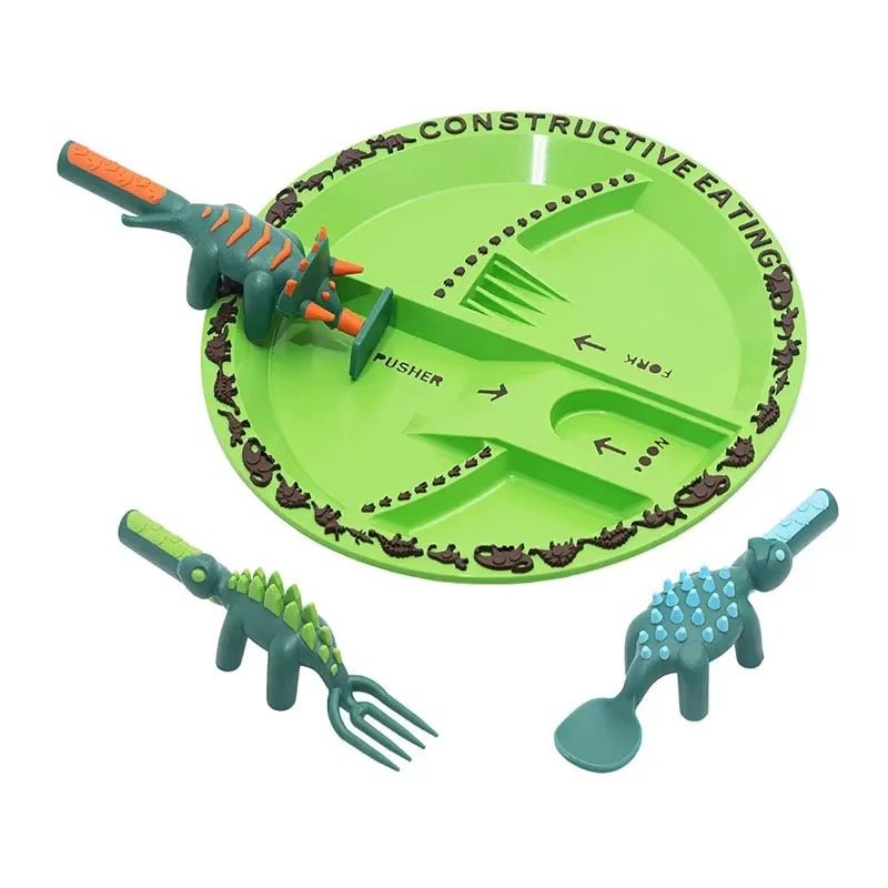 DinoSnack plato con divisiones y cubiertos dinosaurio