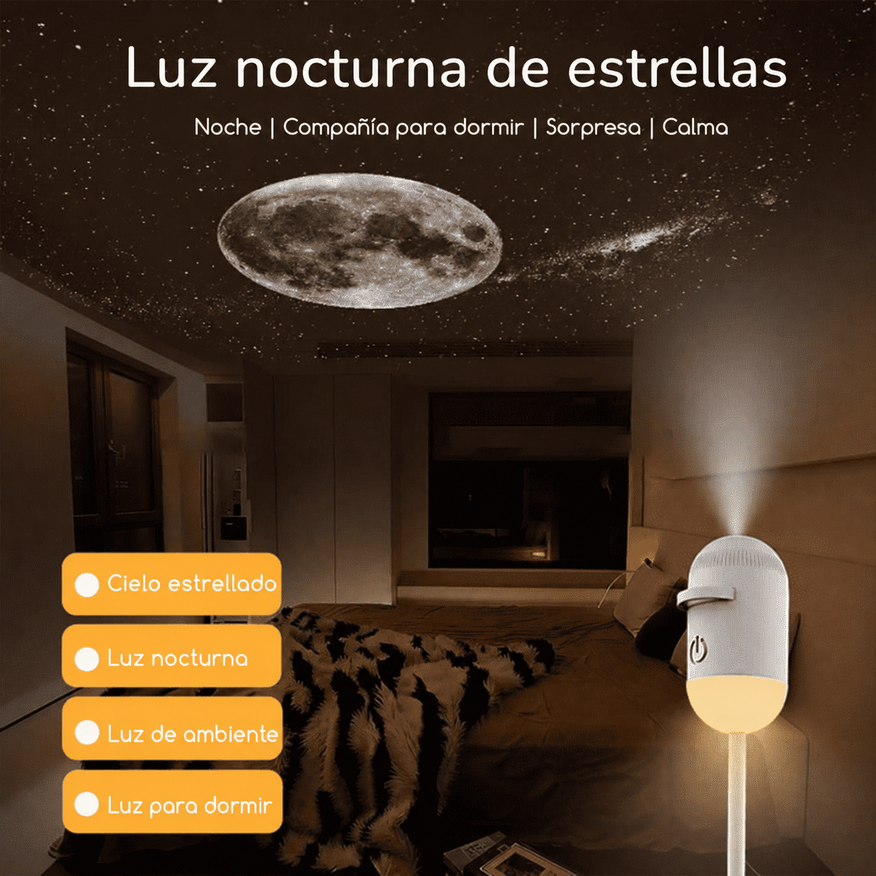 Cuatro modos: cielo estrellado, luz nocturna, luz de ambiente y luz para dormir