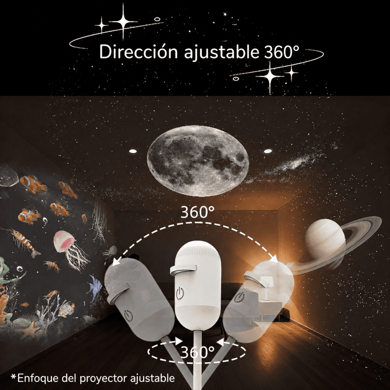 Dirección ajustable 360 grados con enfoque ajustable