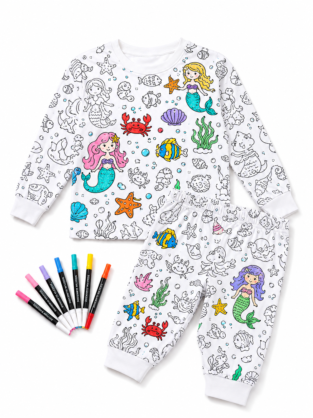 PijamaColor pijama marino para colorear, a medio pintar con marcadores incluidos