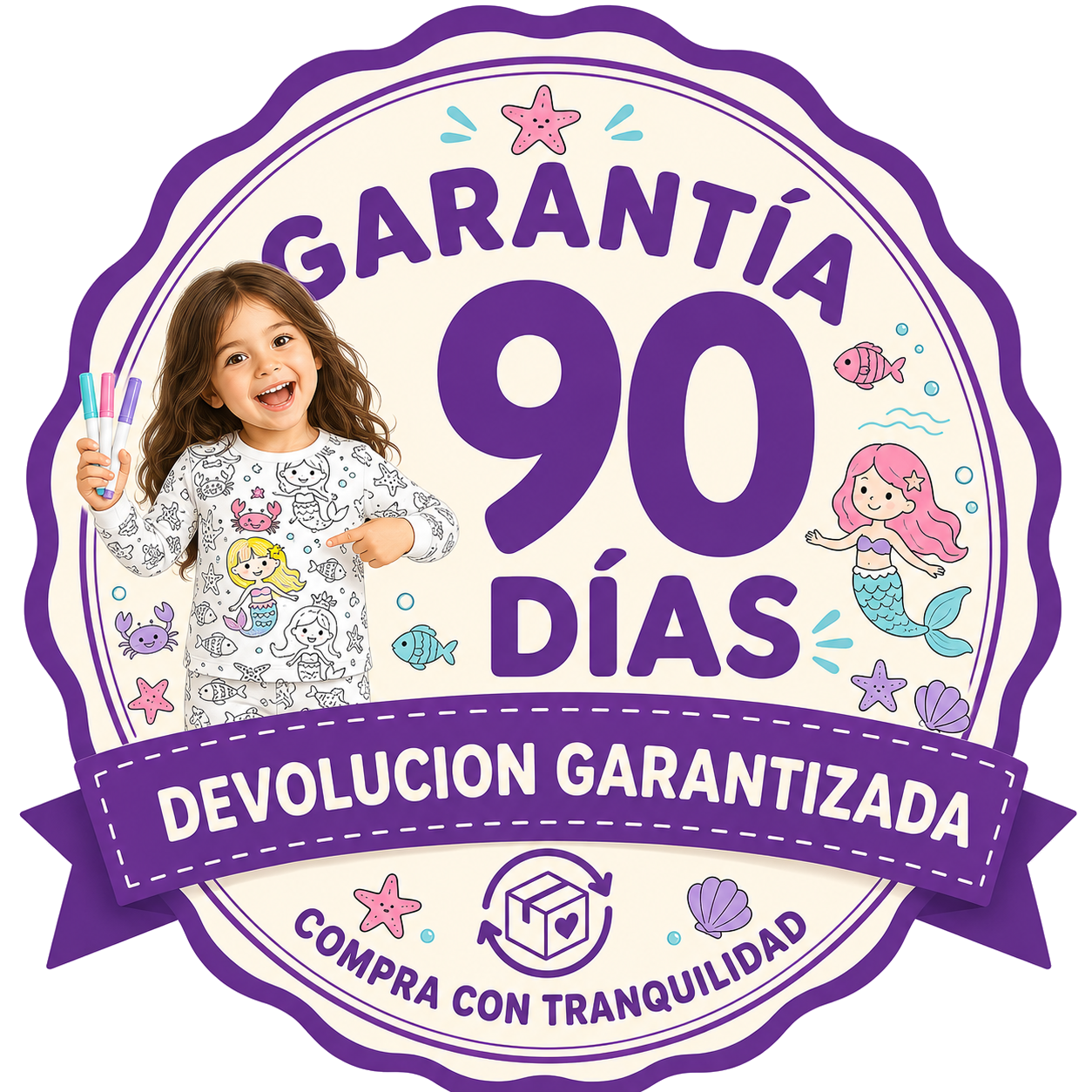Sello garantía 90 días PijamaColor - devolución garantizada